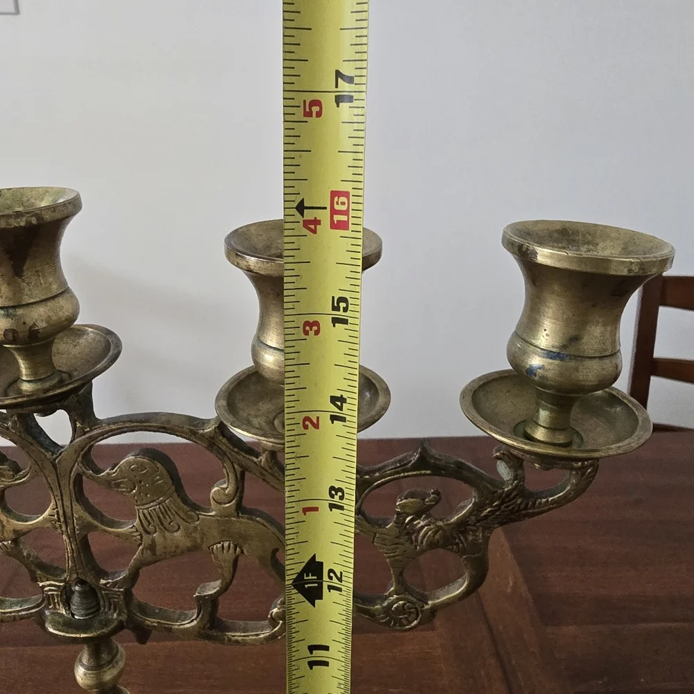 Antique Brass Five Branch Candelabra‎ ''Lions of Judah'' Judaic Candle Holder